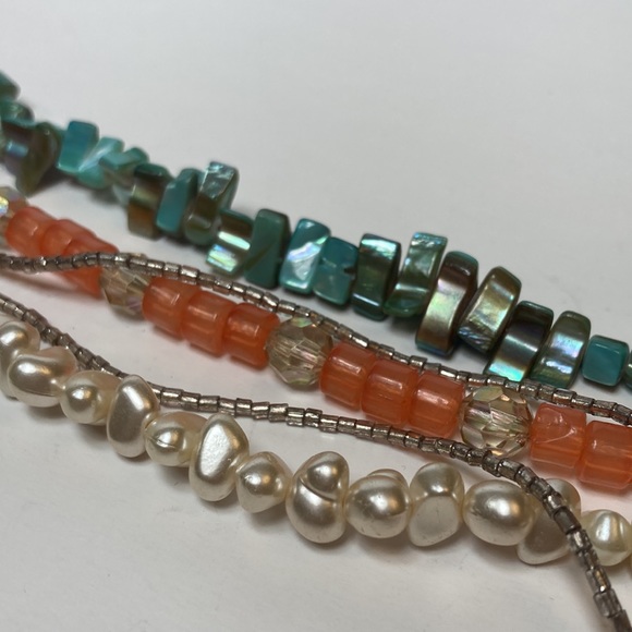 Multi Strand Blue Green Chunk Peach Imitation Pearl Necklace 23" - Picture 15 of 16